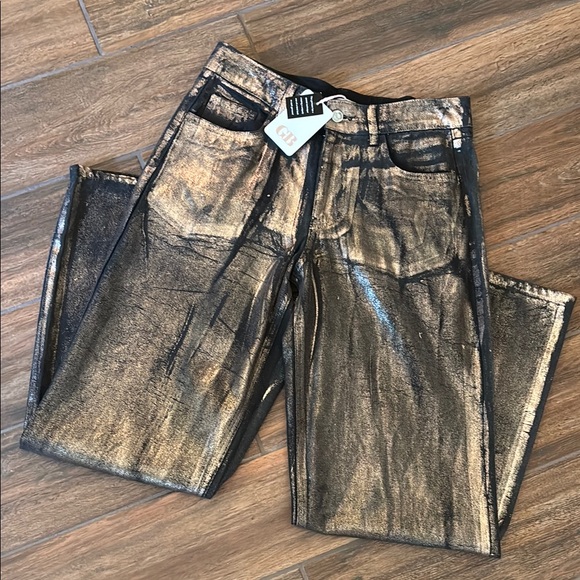 NWT Gianni Bini Coated Metallic Straight/Wide Leg Pants - Picture 3 of 4